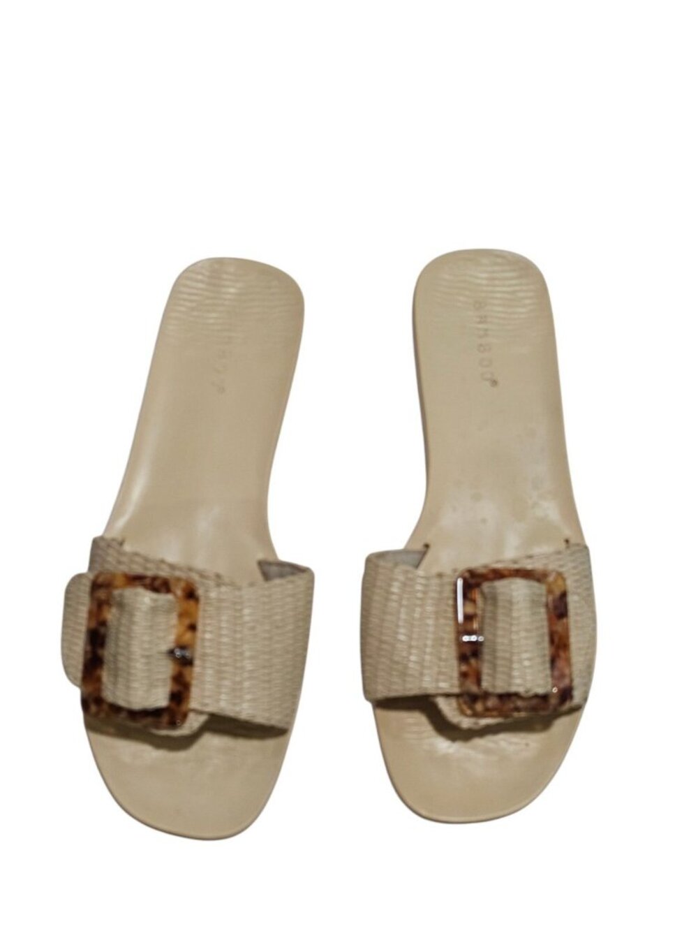 Bamboo Women Size 8 Slide Sandal Beige Woven Raffia Buckle Statement Boho Summer - Picture 3 of 6